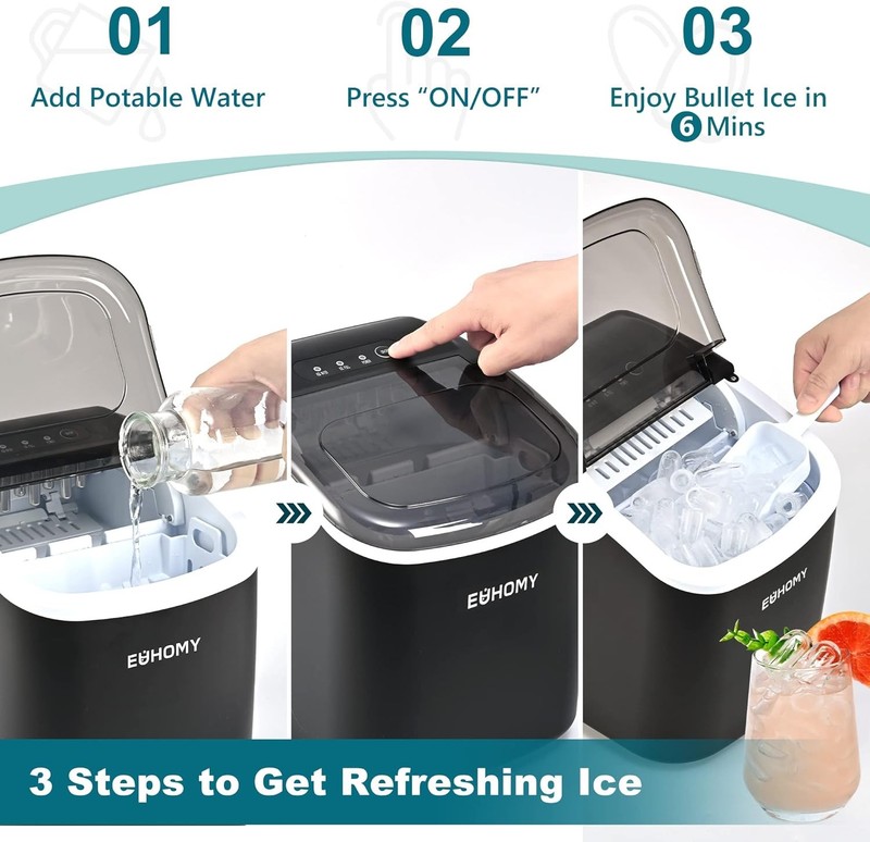 Countertop Ice Maker Machine with Handle, 26lbs in 24Hrs, 9 Ice Cubes Ready gallery