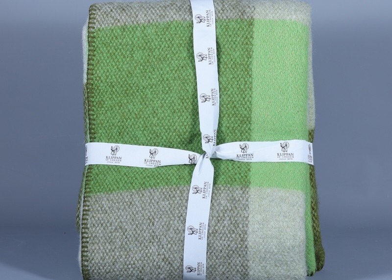 KLIPPAN BLOCK MULTI GREEN 100% Lambs Wool Reversible Throw 71"x51" gallery