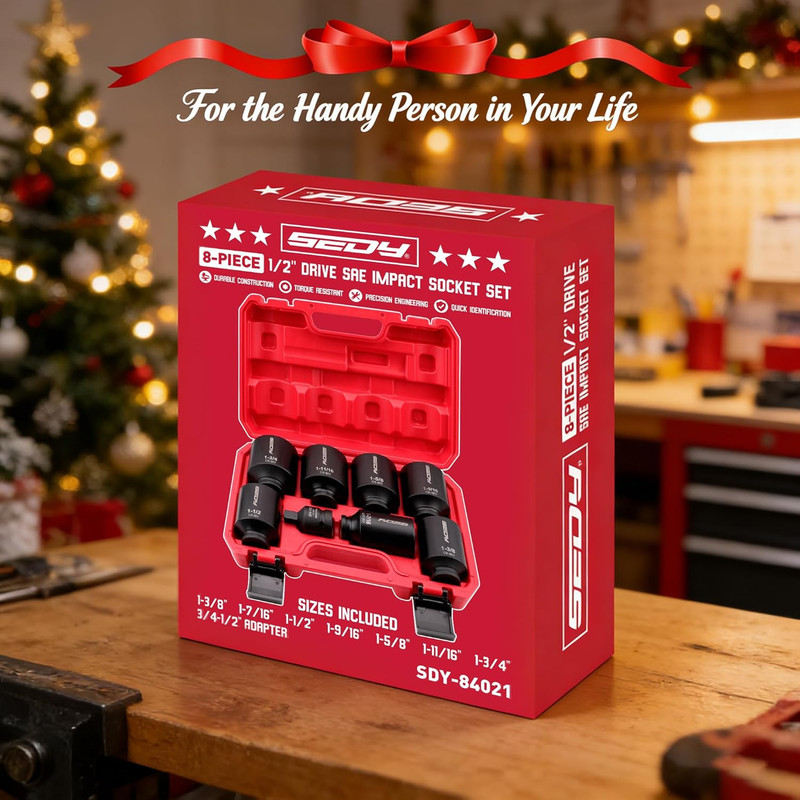 SAE Deep Impact Socket Set 8-Piece 1/2-Inch Drive Wheel Axle Nut Wrench Large So gallery