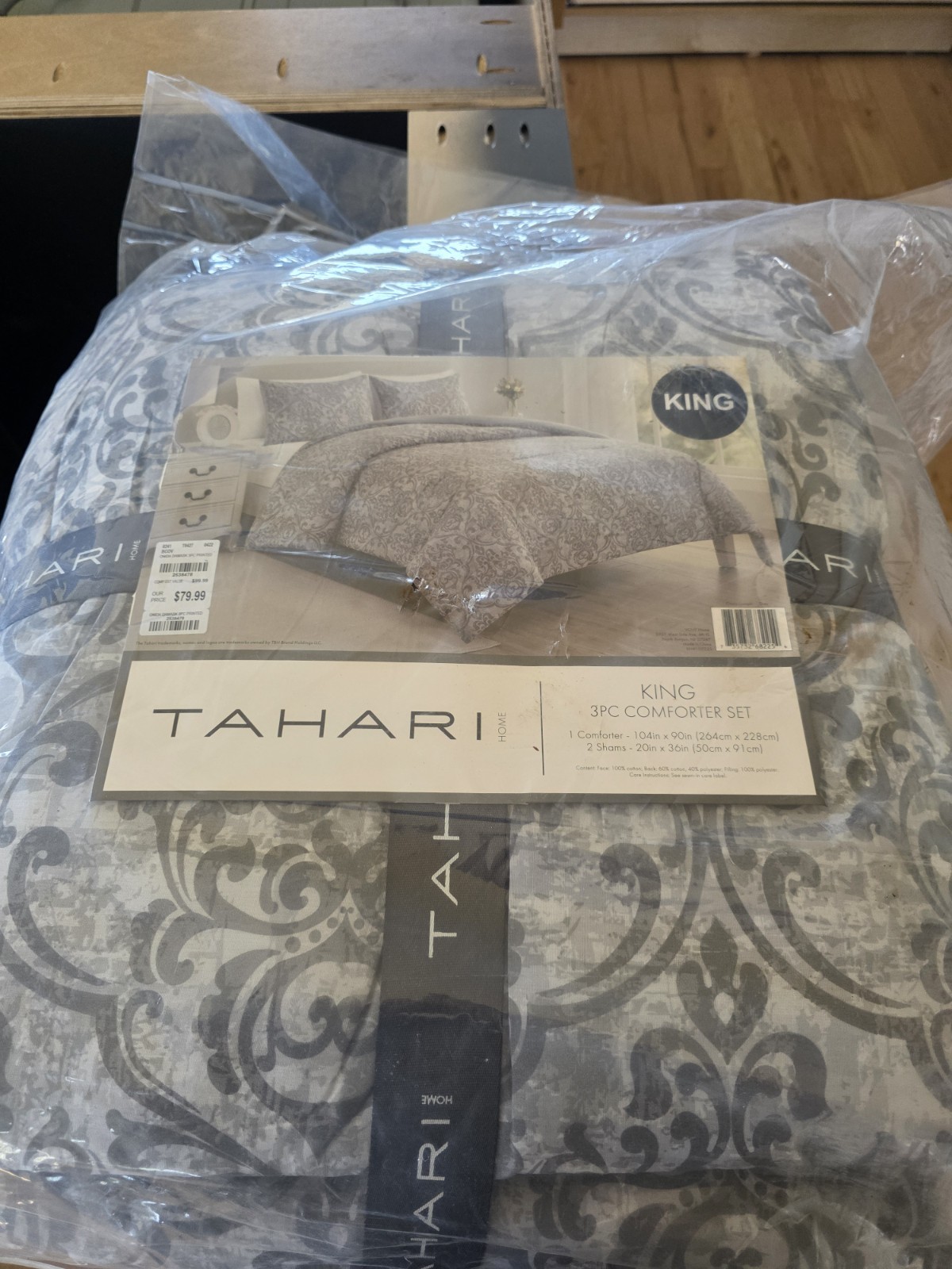 Tahari Home King 3PC Comforter Set Onida Damask Grey 100% cotton gallery