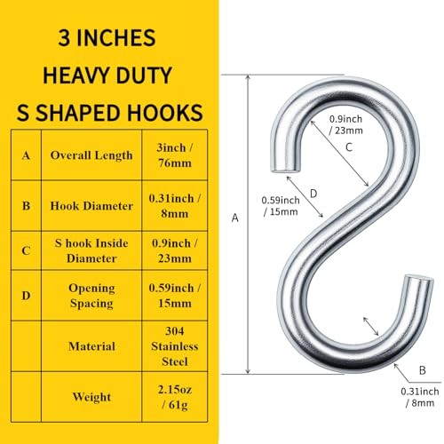 30Stainless Steel 3 Inch S Hooks PCS S Hooks for Hanging Heavy Duty Static 4 gallery