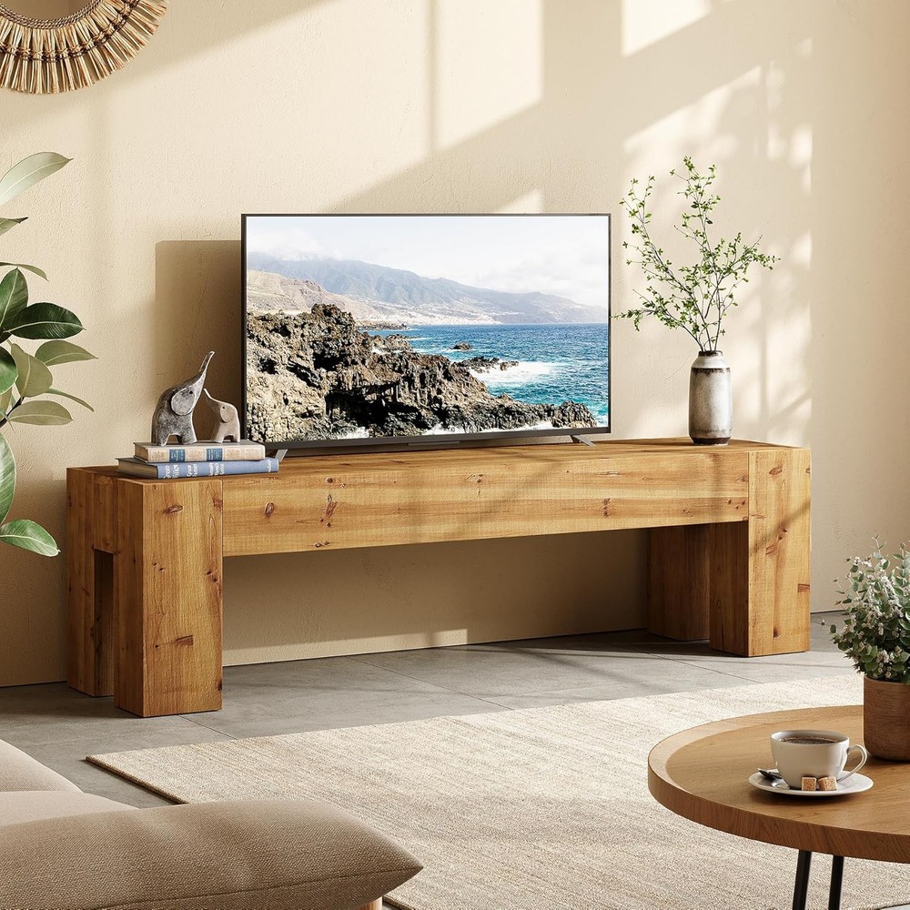 63‘’ Solid Wood TV Stand for TVs up to 75'', Entertainment Media Center Console