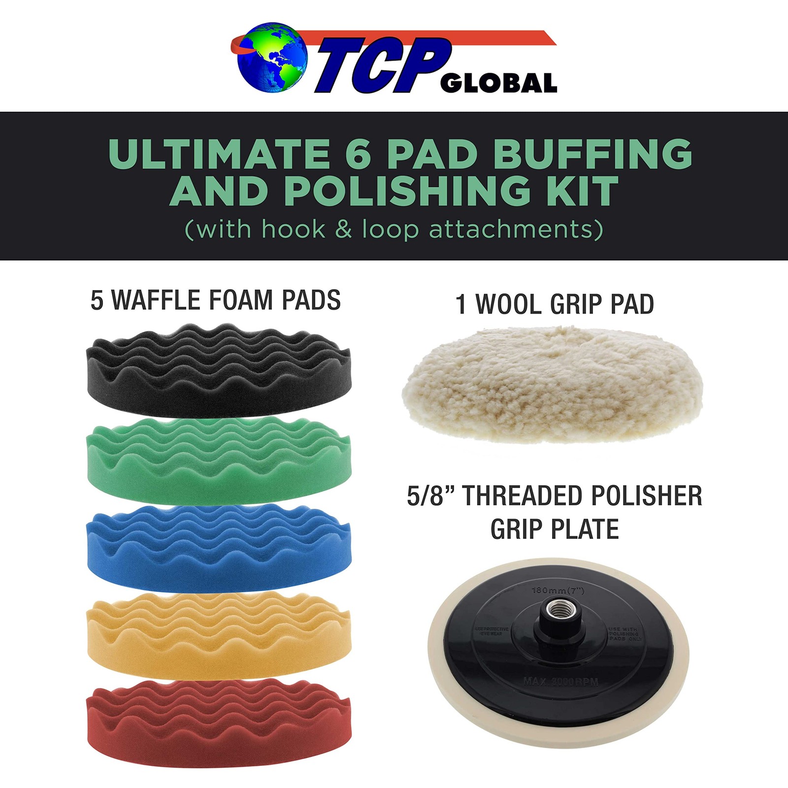 6 Pad Buffing & Polishing Kit with Foam & Wool Pads for Car Detailing gallery