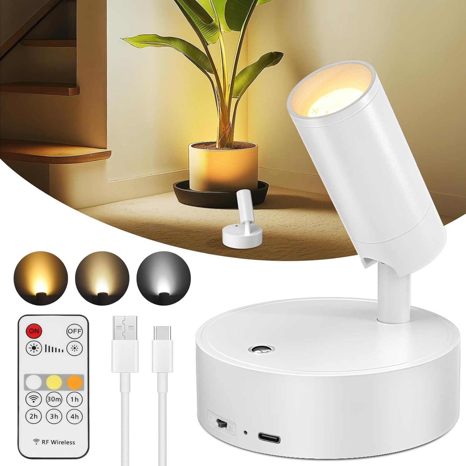Rechargeable Remote Spot Lights with Timer Dimmable Battery Operated Uplighting gallery