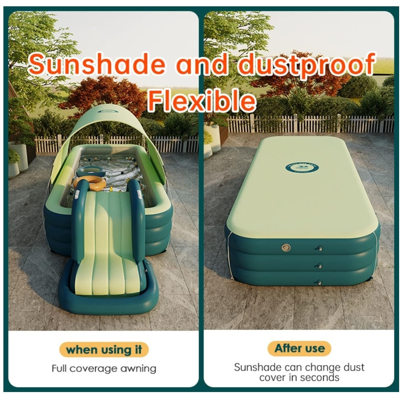 EXTRA LARGE Inflatable Pool with Slide /Canopy/ dust cover 118.11" x118.11"x9.06 gallery