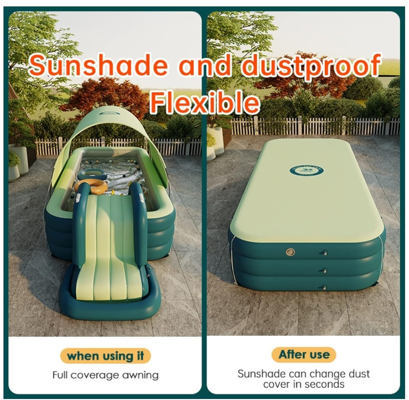 EXTRA LARGE Inflatable Pool with Slide /Canopy/ dust cover 118.11" x118.11"x9.06 gallery