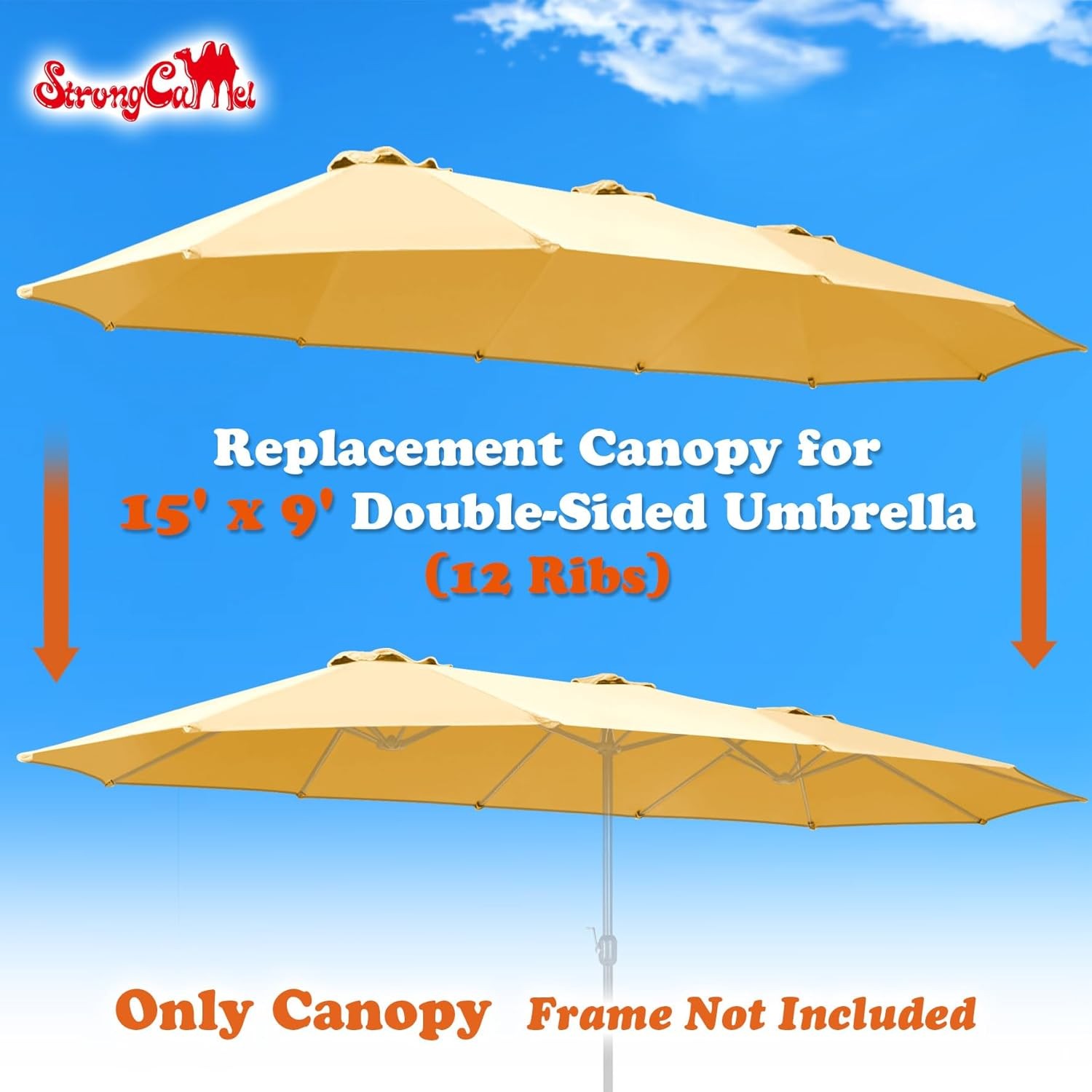 12 Ribs Umbrella Cover Canopy Replacement for 15' Double-Sided Patio Umbrella, gallery