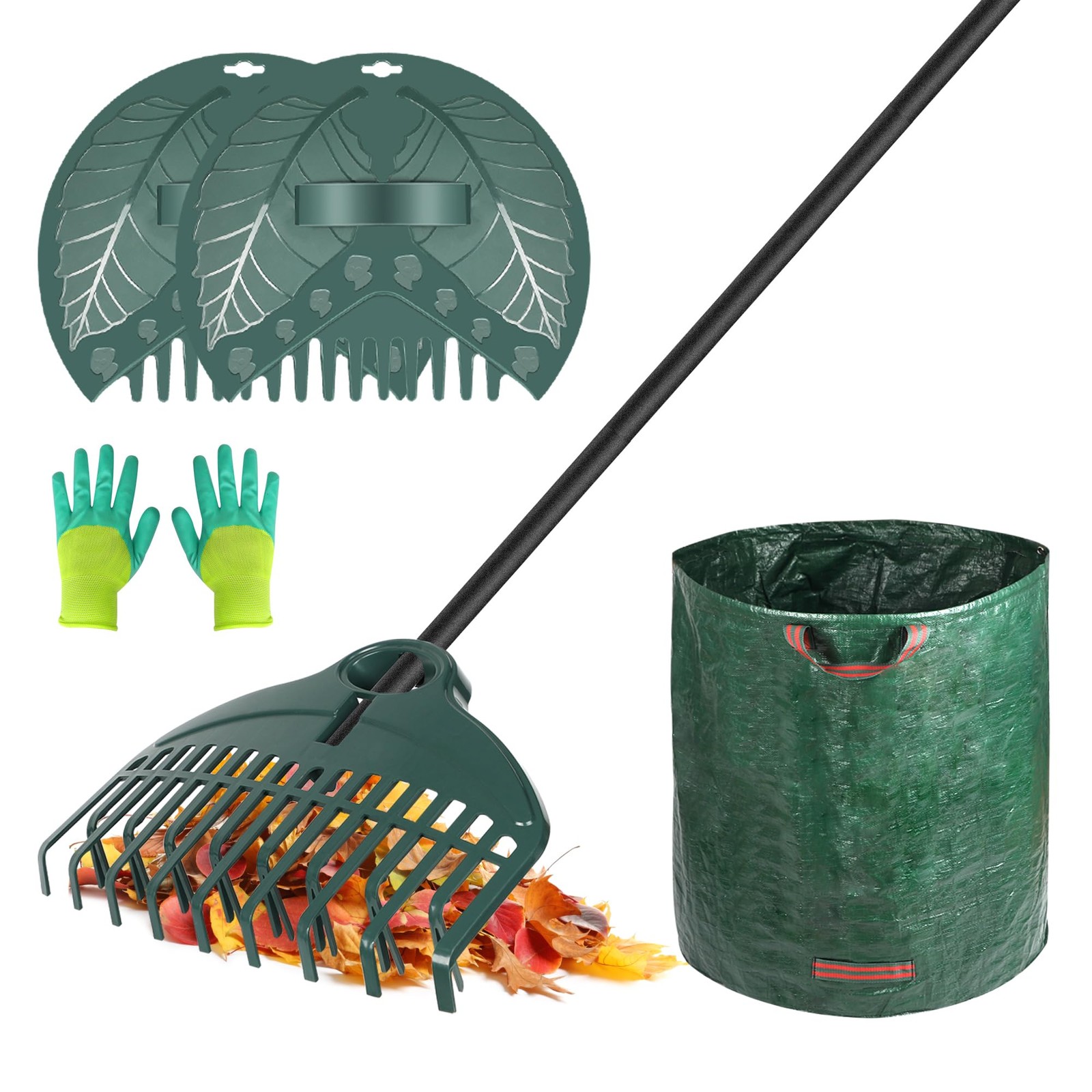 17Tines Double Row Garden Rake Set with 9Tines Leaf Hand Rakes, 272L Leaves B... gallery