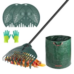 17Tines Double Row Garden Rake Set with 9Tines Leaf Hand Rakes, 272L Leaves B…