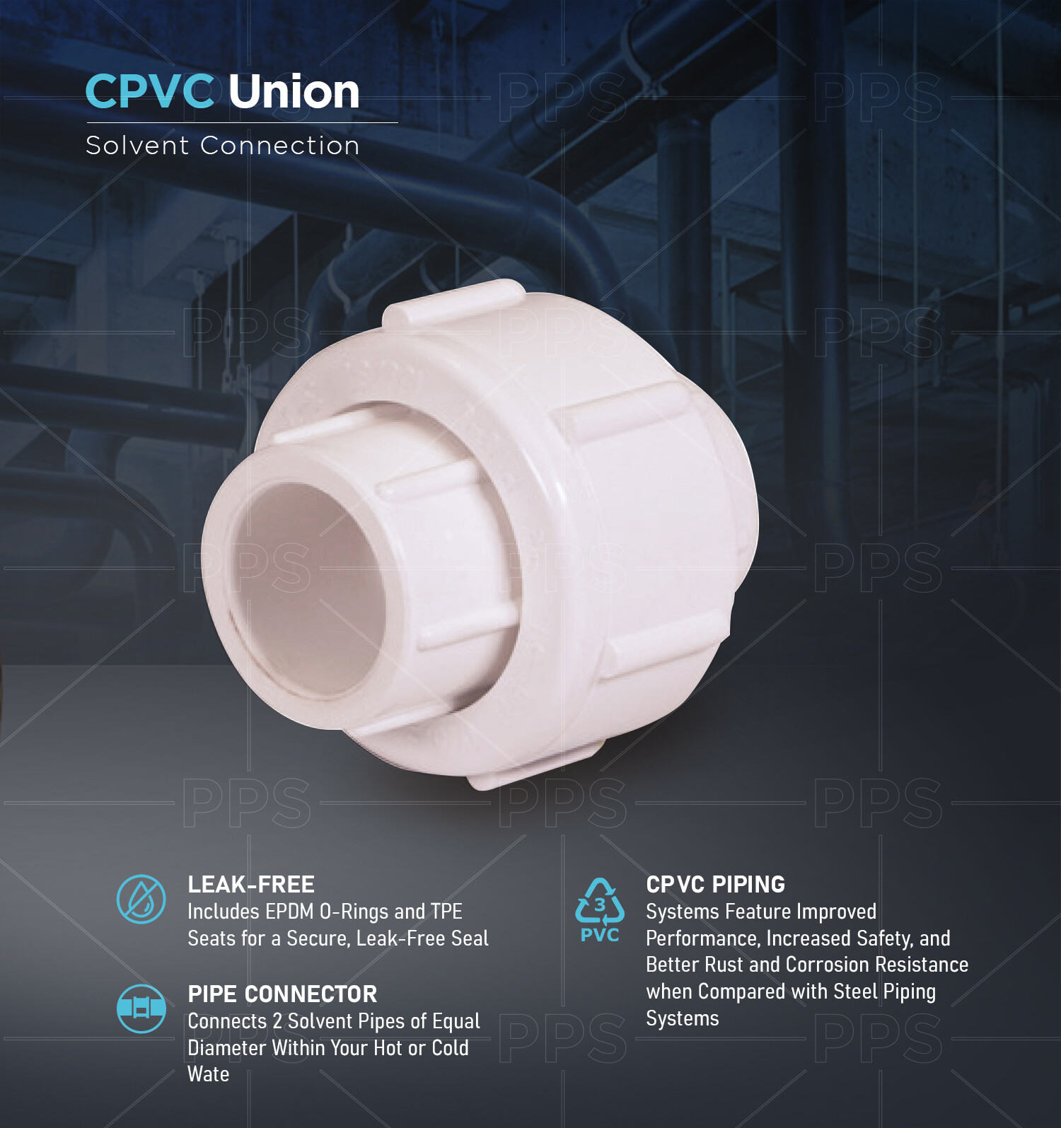 Midline Valve CPVC Union Coupling Pipe Fitting 1/2 in-3/4 in Solvent Connections gallery