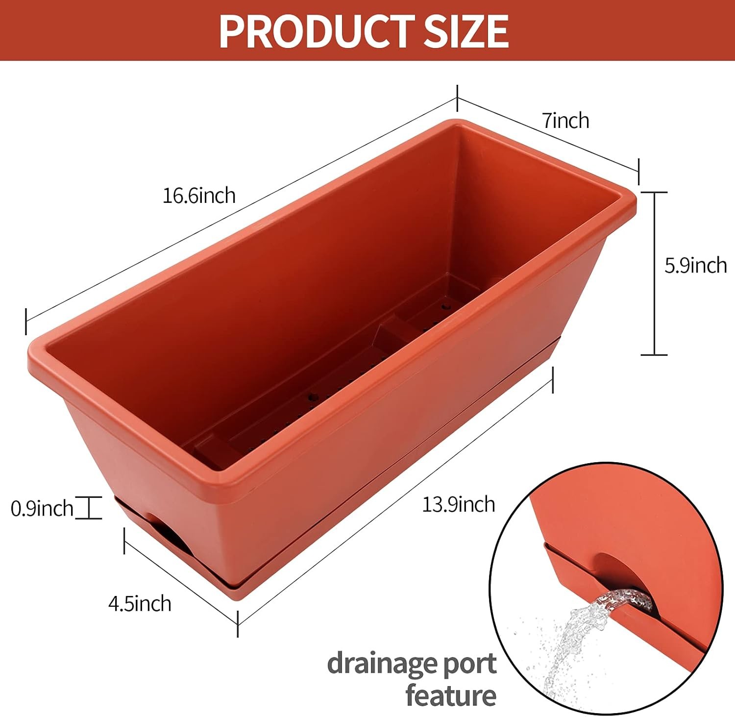 7 17in Box Planter Plastic Rectangular Flower Pots W Saucers Indoor Outdoor Red gallery
