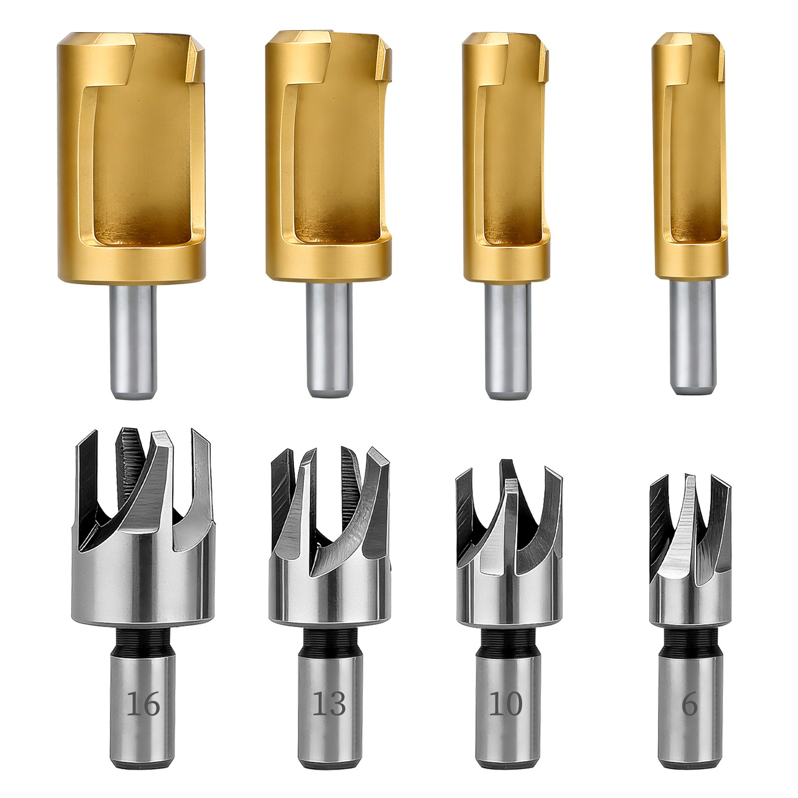 8x Wood Plug Cutter Straight & Tapered Taper Drill Bit Set 1/4" 3/8" Round Shank gallery