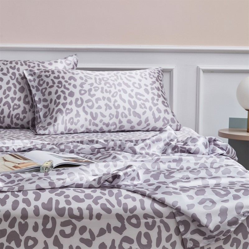 Leopard Pattern Sheet Set Soft Satin Silk Bed Sheet with Fitted Sheet Pillowcase gallery