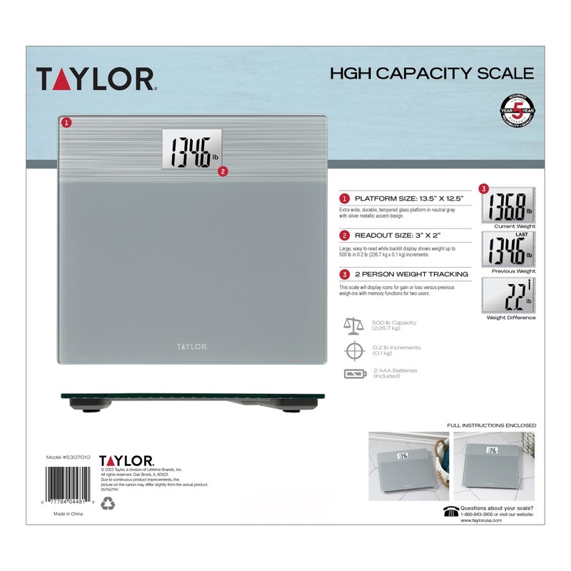 Taylor Digital Bathroom Scale – Stainless Steel Gray Platform , 500 lb Capacity gallery