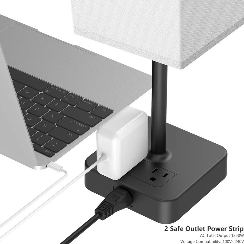 Touch Control Bedside Table Lamp with USB C & USB a Charging Port and 2 AC Outle gallery
