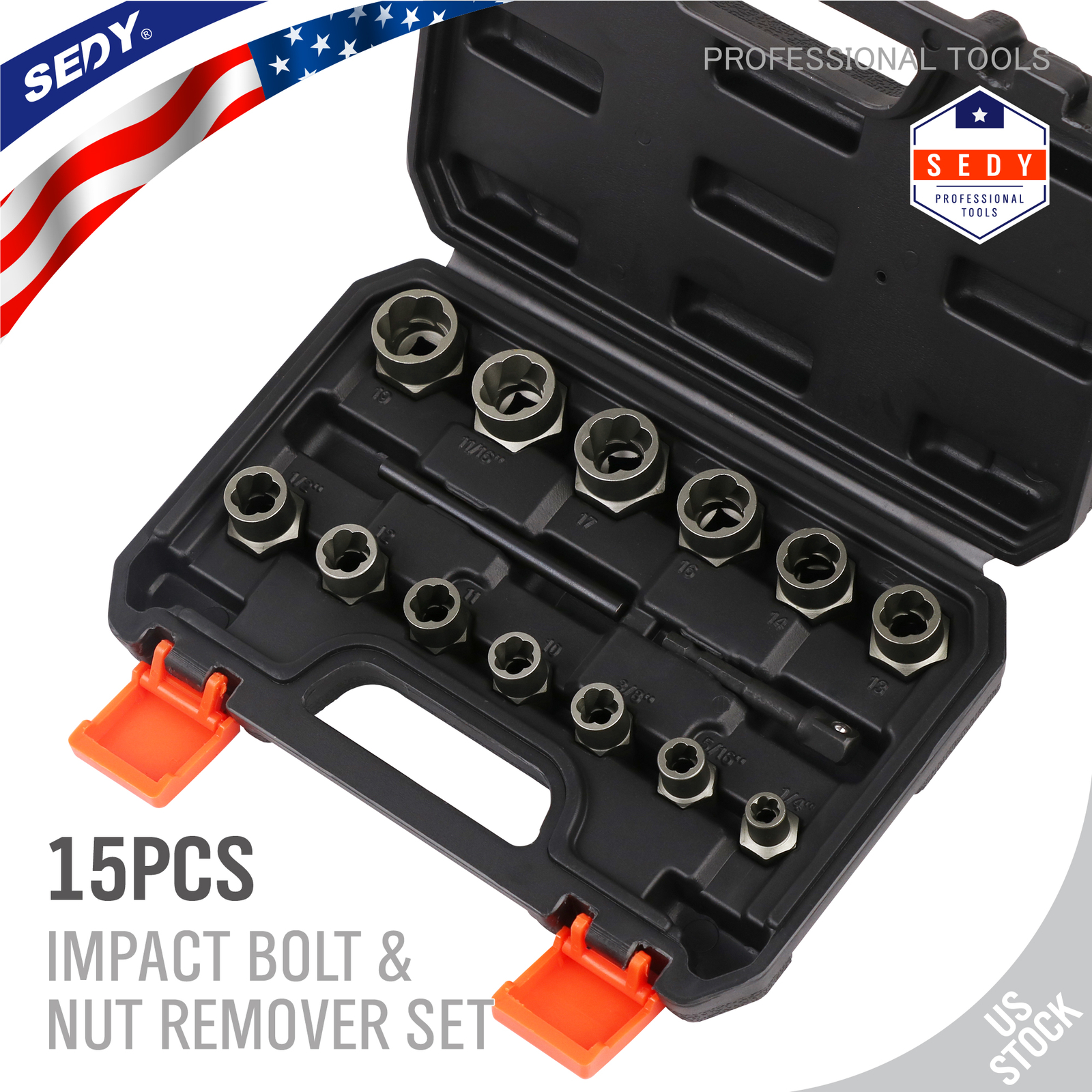 Impact Bolt Extractor Set Nut Remover Set Stripped Extraction Socket Tools 15pcs gallery
