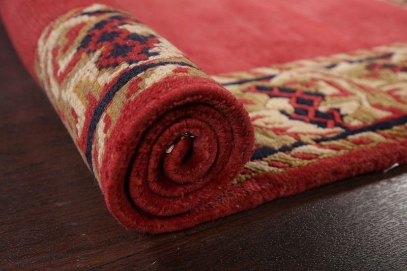 Red Nepalese Bordered Plush Wool Oriental 4x5 Area Rug Hand-knotted Wool Carpet gallery