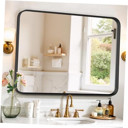 Bathroom Mirror 40x30 Inch Metal Frame Rectangle 40"L x 30"W Black Rectangular gallery