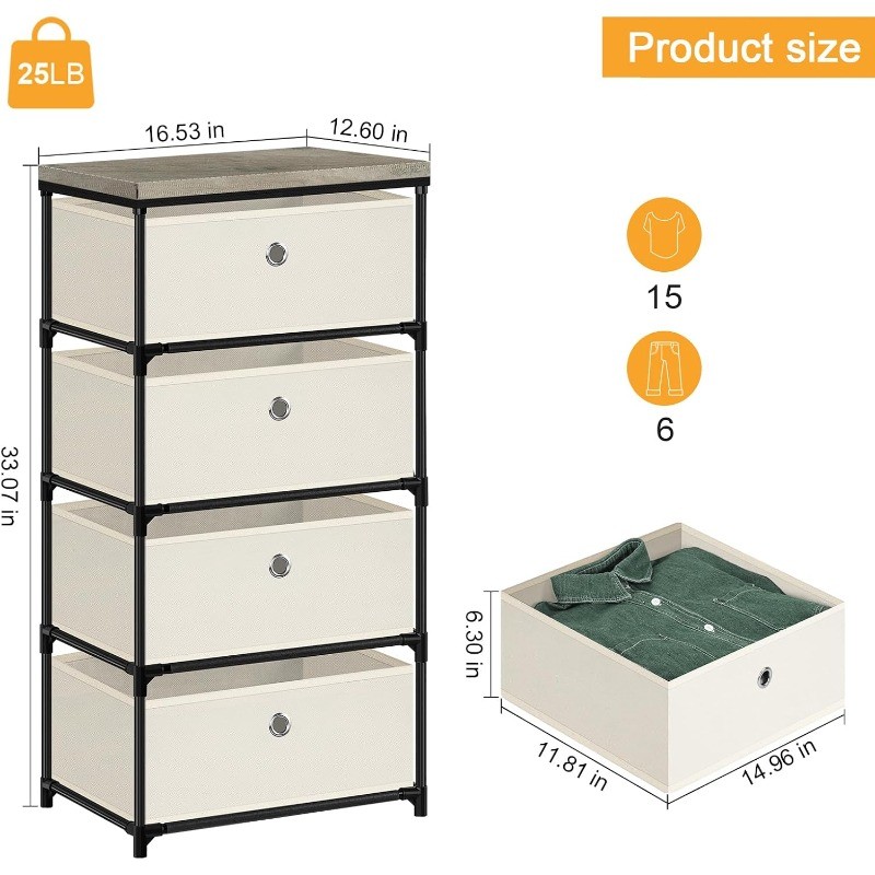 Fabric Storage Chest, Drawer Clothes Organizer with 4 Drawers for Dorm, Bedroom gallery