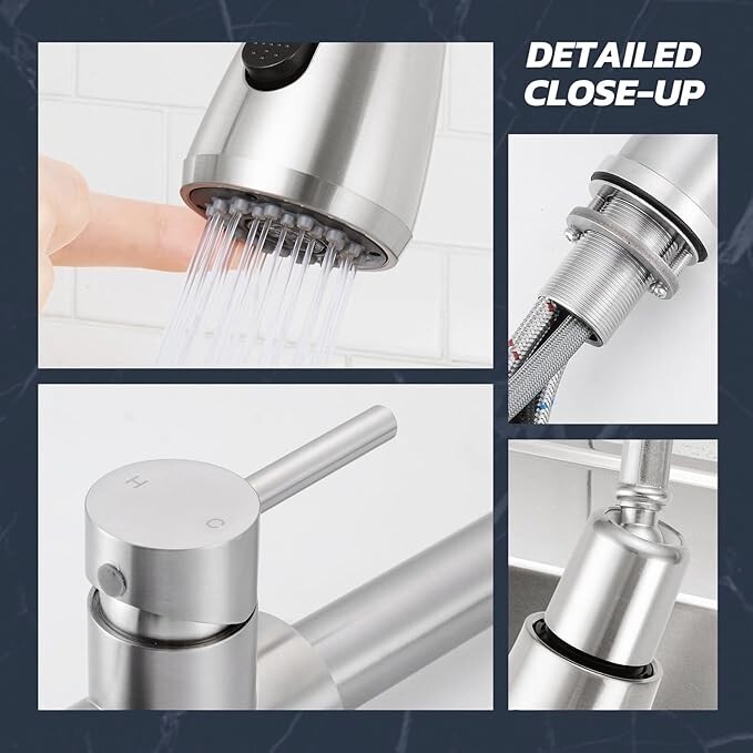 Kitchen Faucet Pull Down Sprayer Swivel Spout 3 Holes Brushed Nickel Mixer Tap gallery