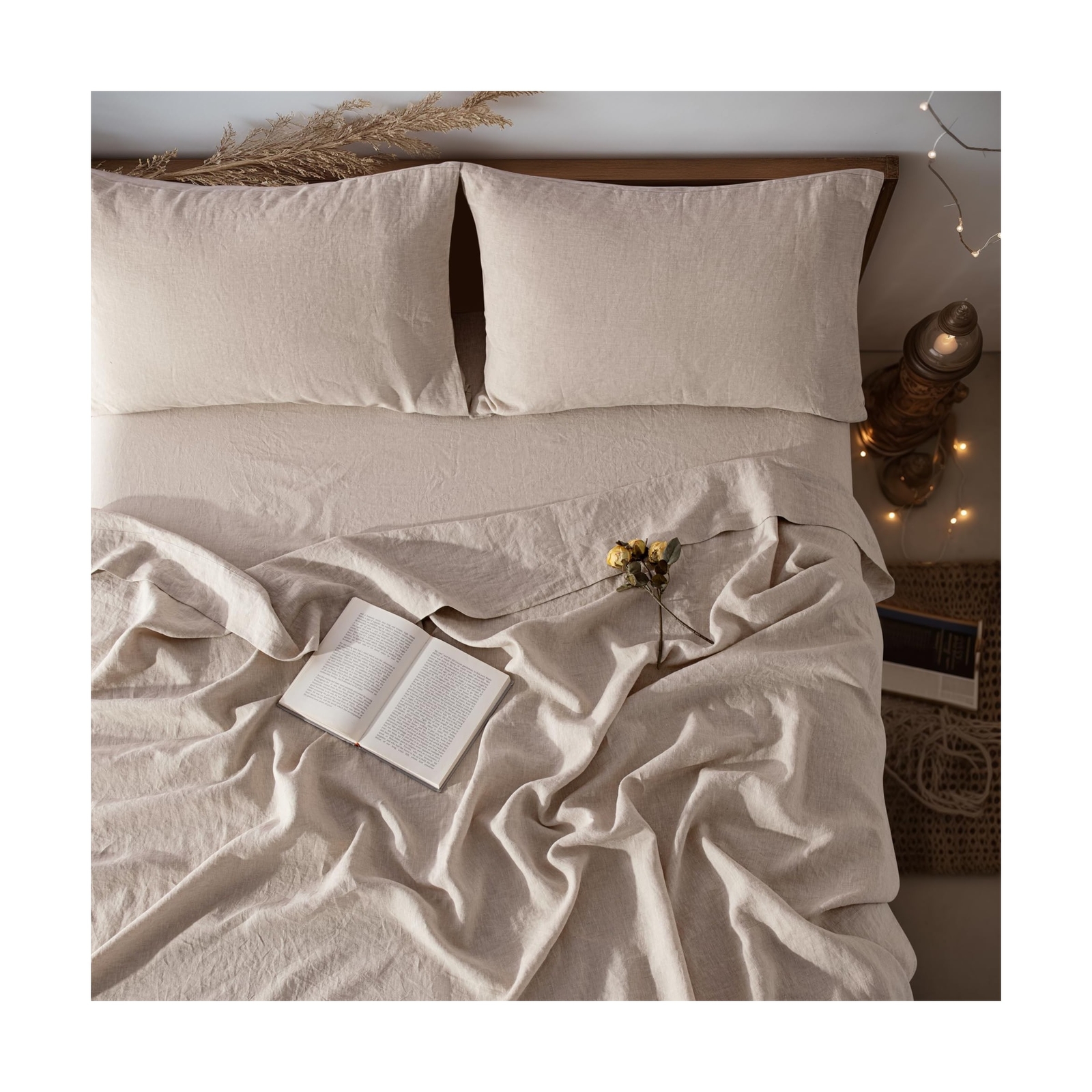 LBR02M 100% Linen Sheet Set King Size,Bed Sheets 4 Piece Sets, Solid Color Na... gallery