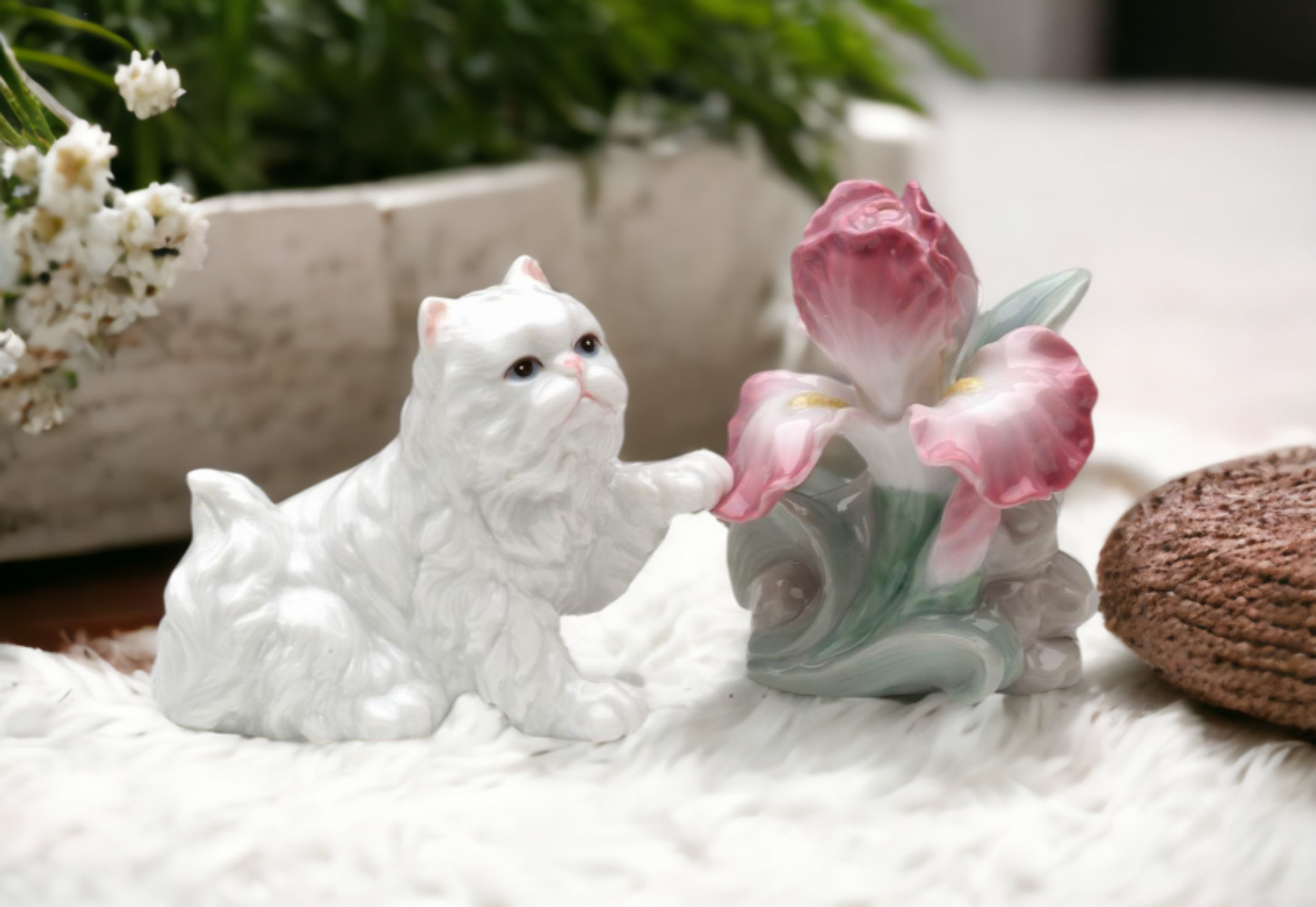 Ceramic Persian Cat and Iris Flower Salt & Pepper, Home Décor, Gift for Her, Gif gallery