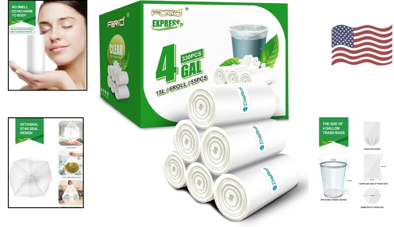 330 Count Clear 4 Gallon Trash Bags - Thick & Odor-Free for Everyday Use gallery