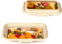 | Portable Snack Tray | Rectangle 2-Pack | Cream White | Reversible Stretch Lid