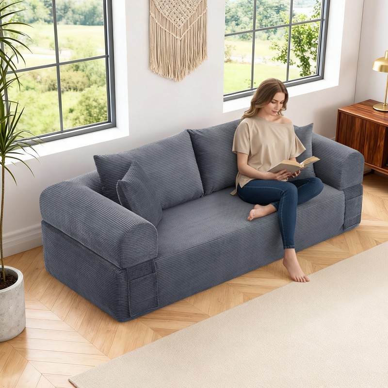 Compression Floor Sofa-Convertible Sofa Bed,Corduroy Boneless Couch with Storage gallery
