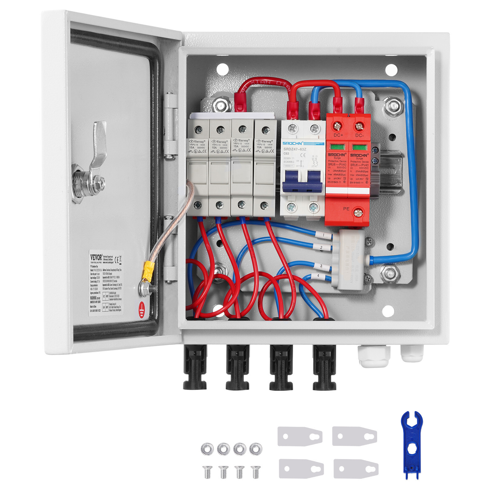 VEVOR Solar PV Combiner Box 4 String 15A for Solar Panel System Steel Case IP65 gallery