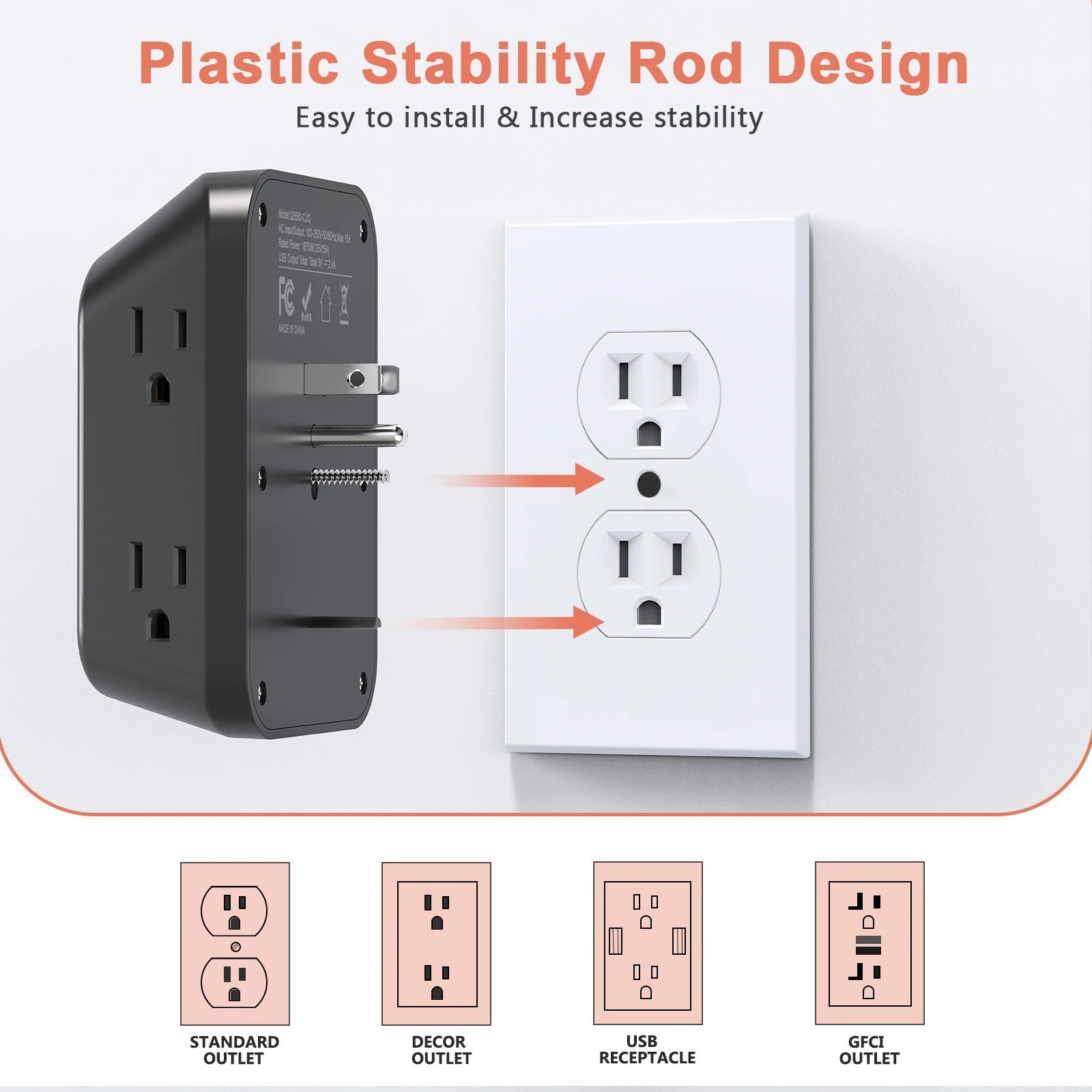 5 Outlet Extender Surge Protector Multi Plug Wall Adapter USB Charger Ports with gallery