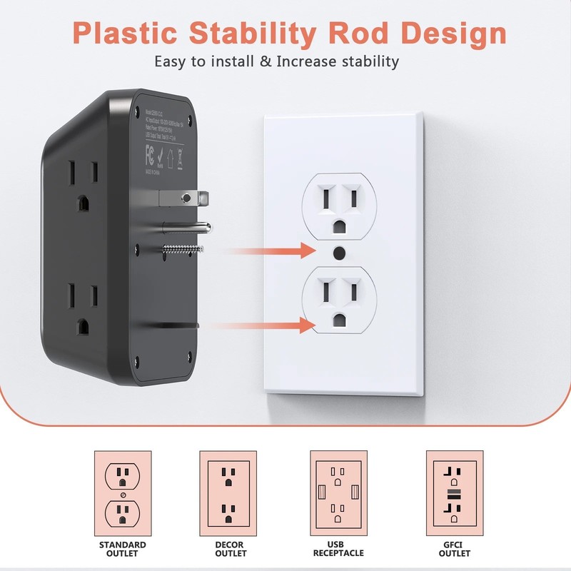 5 Outlet Extender Surge Protector Multi Plug Wall Adapter USB Charger Ports with gallery