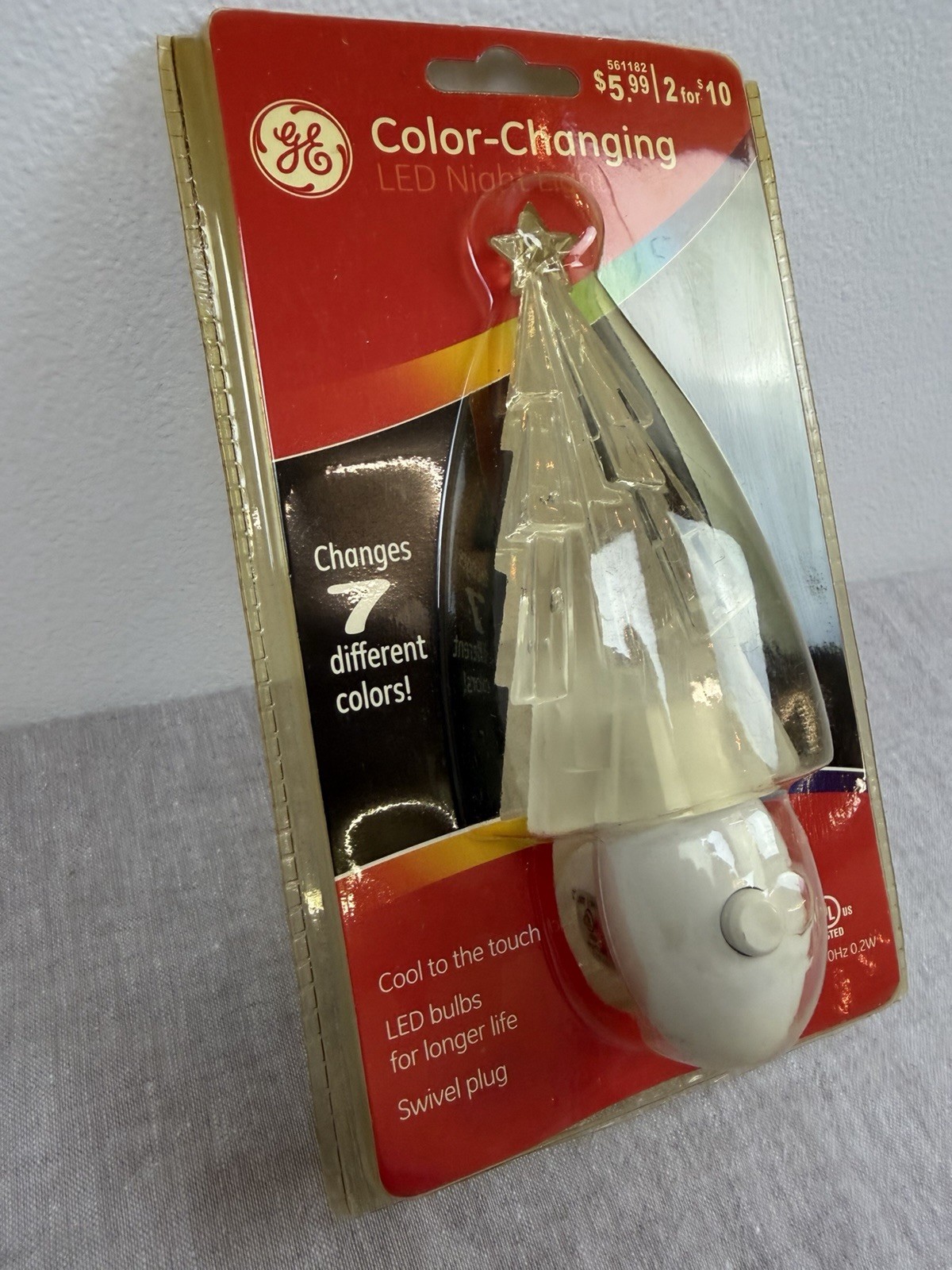 Vtg 7-Color Changing Christmas Tree LED Night Light Wall Swivel Plug-In 6" NOS gallery