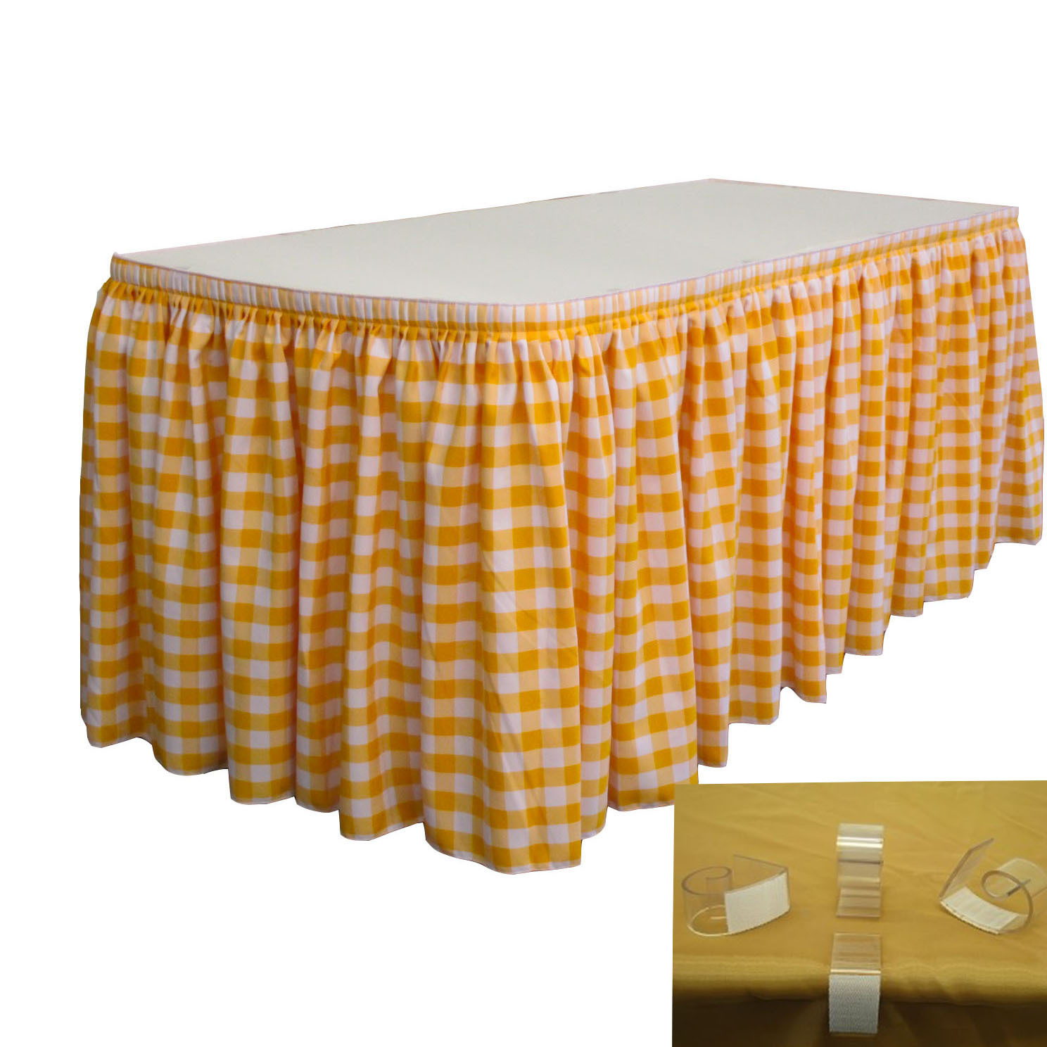 LA Linen Checkered Table Skirt 17-Ft L by 29"H with 10 L-Clips. Made in USA gallery