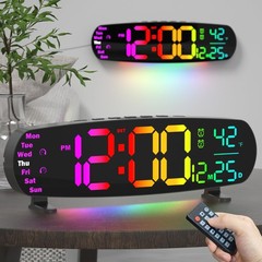 13.7 In Large Digital LED Wall Clock Temp Date Remote RGB Night Light Timer