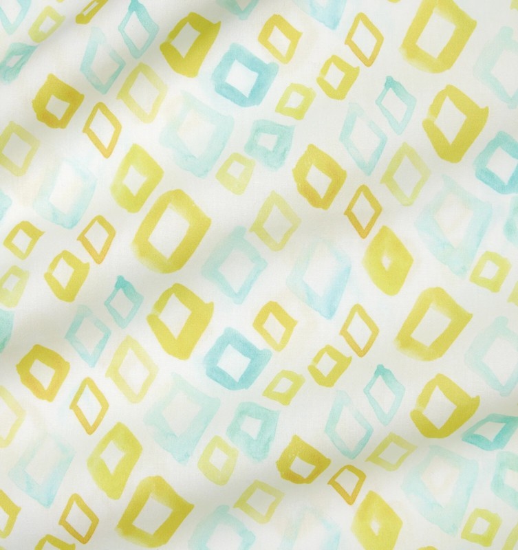 Sferra Geometrico Queen Flat Sheet Aqua/Yellow Cotton Percale Diamond Print NEW gallery