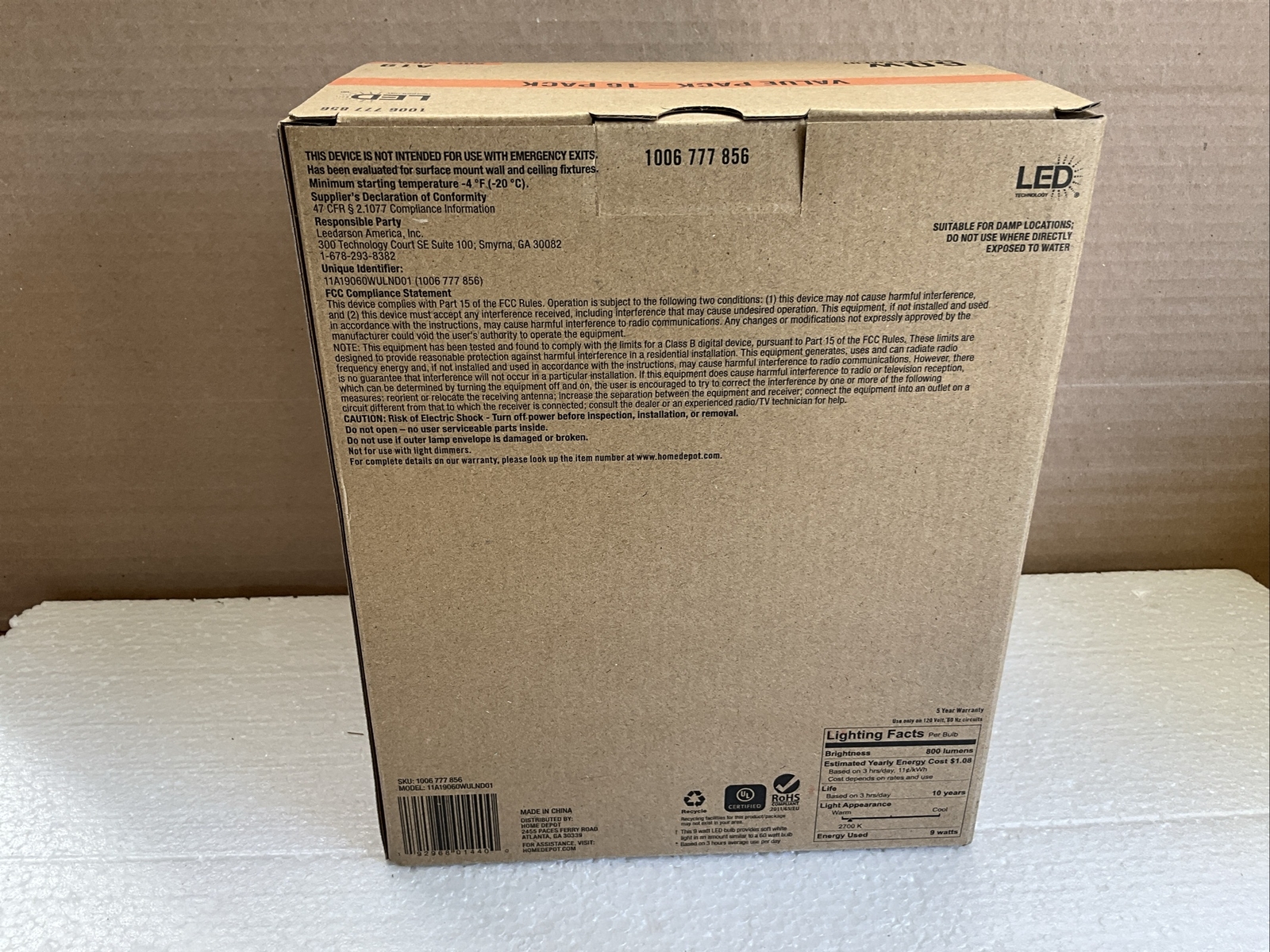2pk (32ea) LED Technology Non-Dimmable Light Bulb A19 60W 1008 777 856 gallery