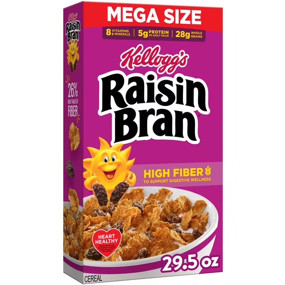 Kellogg’s Raisin Bran Breakfast Cereal, High Fiber, 28g Whole Grain, Mega Size gallery