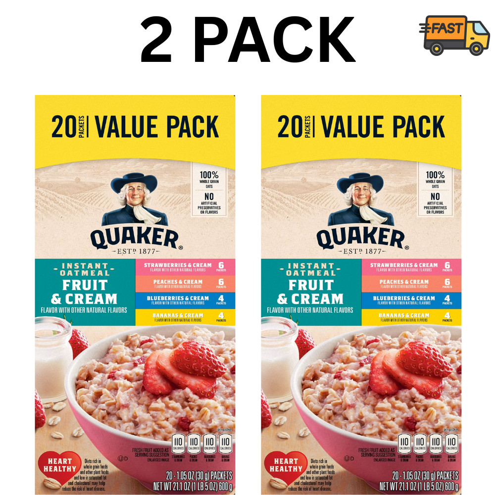 Quaker Instant Oatmeal Fruit & Cream Variety Pack 20 Packets 2 Pack gallery