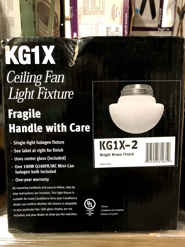 Casablanca Ceiling Fan Light Fixture Bright Brass Finish KG1X-2 gallery