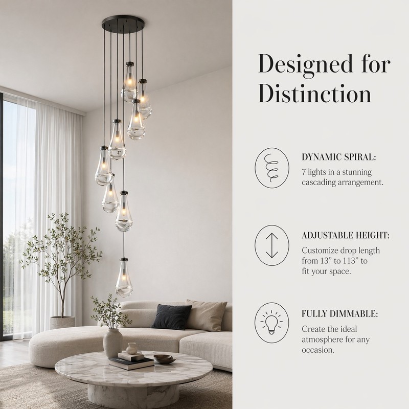 7-Light Raindrop Pendant LED Light Chandelier Kitchen Living Room Black Fixture gallery