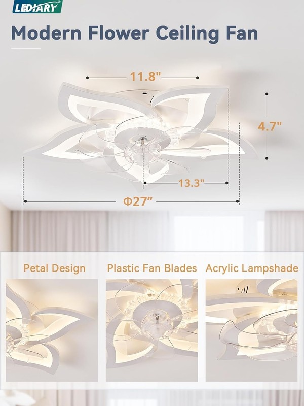 Modern Dimmable LED Flower Shape Ceiling Fans with Lights 27" Ceiling Fan gallery