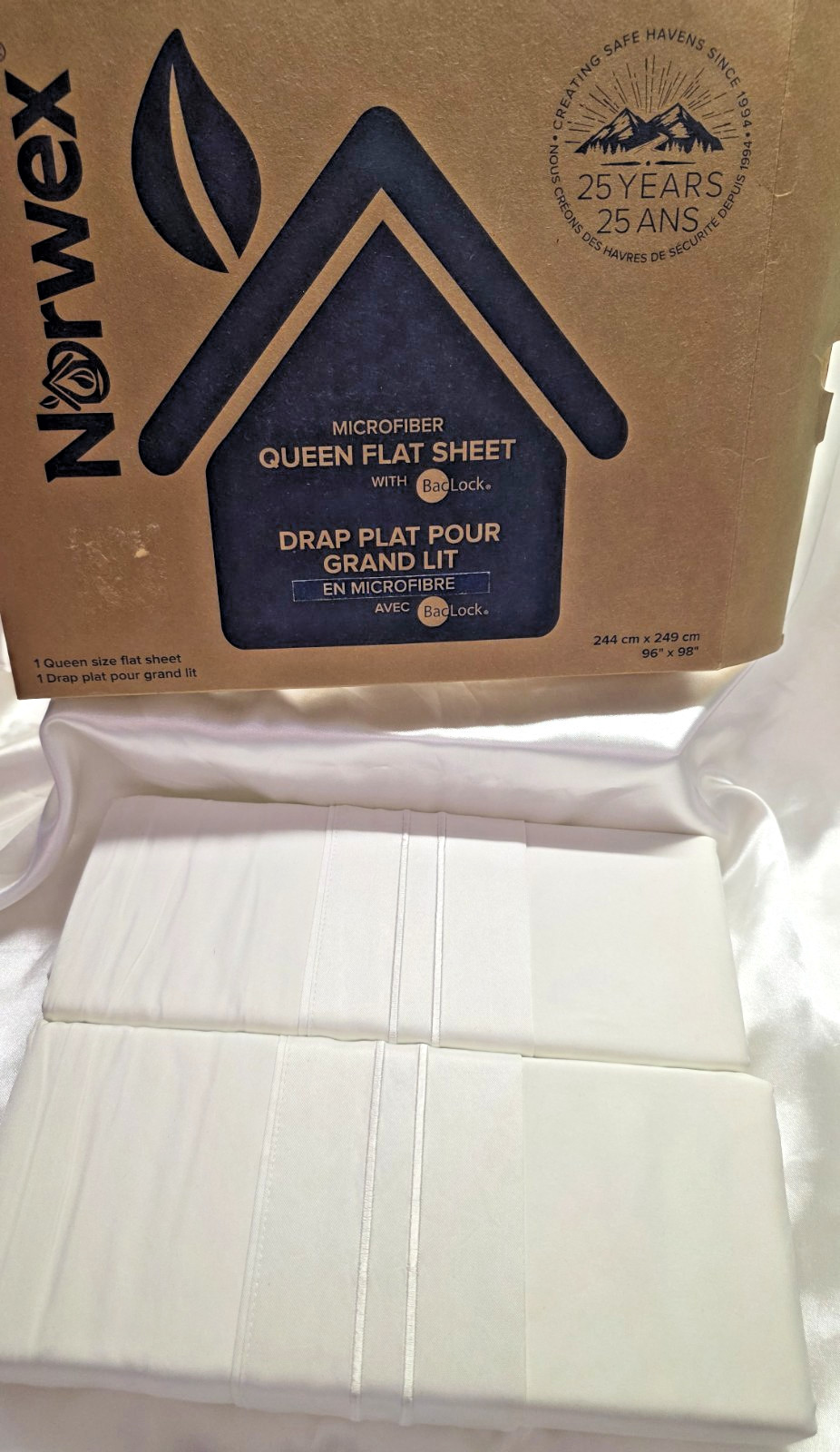 NORWEX Queen Microfiber Flat Sheet "Cloud" Baclock Unused gallery