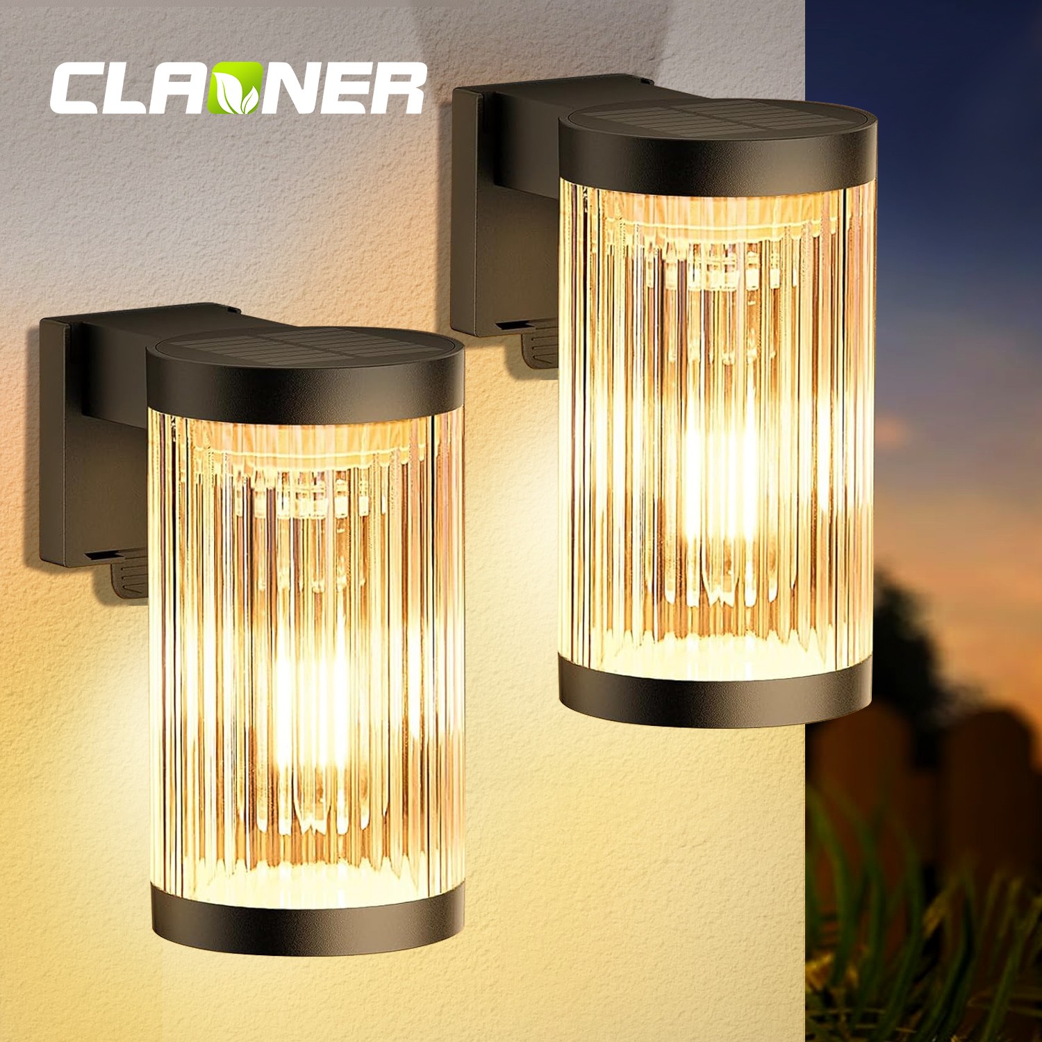 2pack Solar Power Wall Light Outdoor Garden Dusk to Dawn Waterproof Wall Lamp gallery