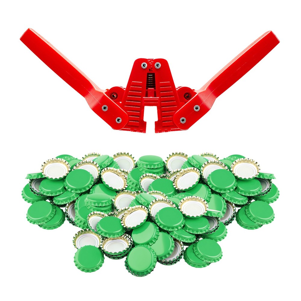 Fermentaholics Beer Bottle Capper & Lid Set and 144 Green Crown Caps