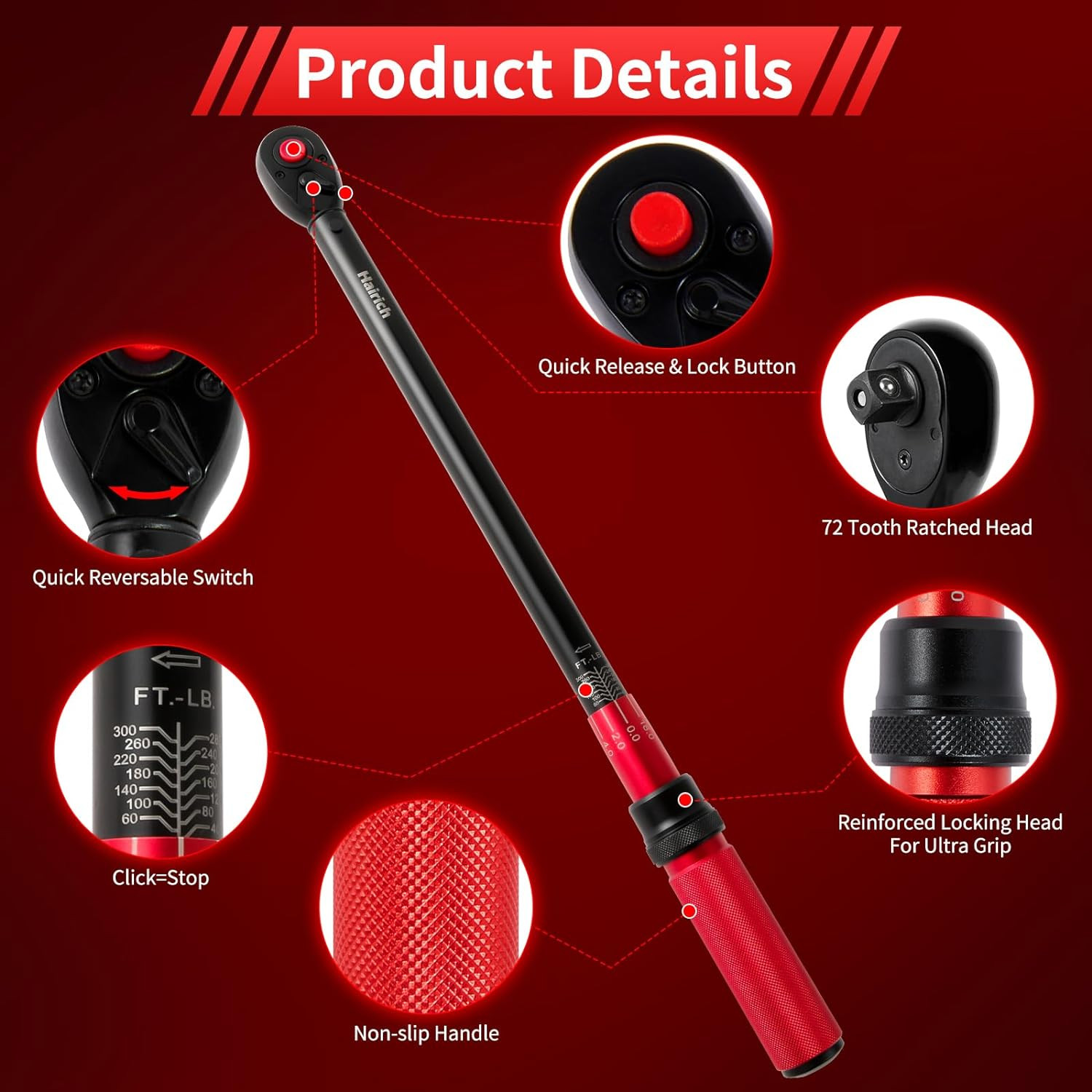 1/2-Inch Drive Click Torque Wrench – Dual Direction 40-300 ft·lb / 33.9-406.8 Nm gallery