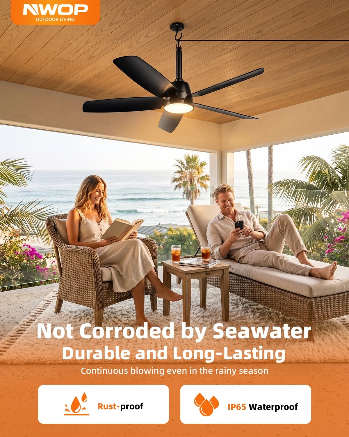 Outdoor Ceiling Fan 36 Inch Plug In Light Remote Waterproof Black ZH5 NWOP Patio gallery