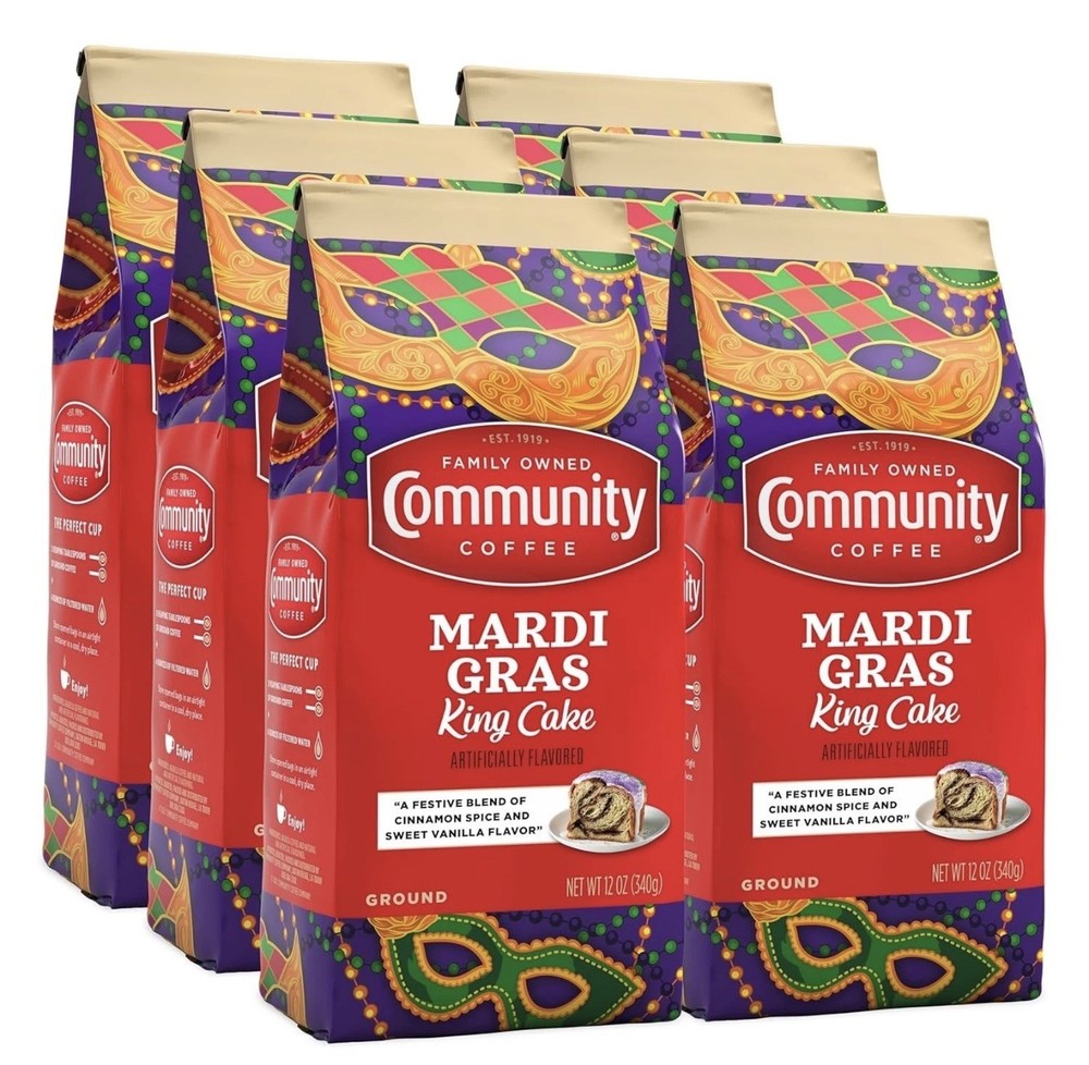 6-Pack Community Coffee Mardi Gras King Cake Ground Coffee 12oz Best By 07/31/26