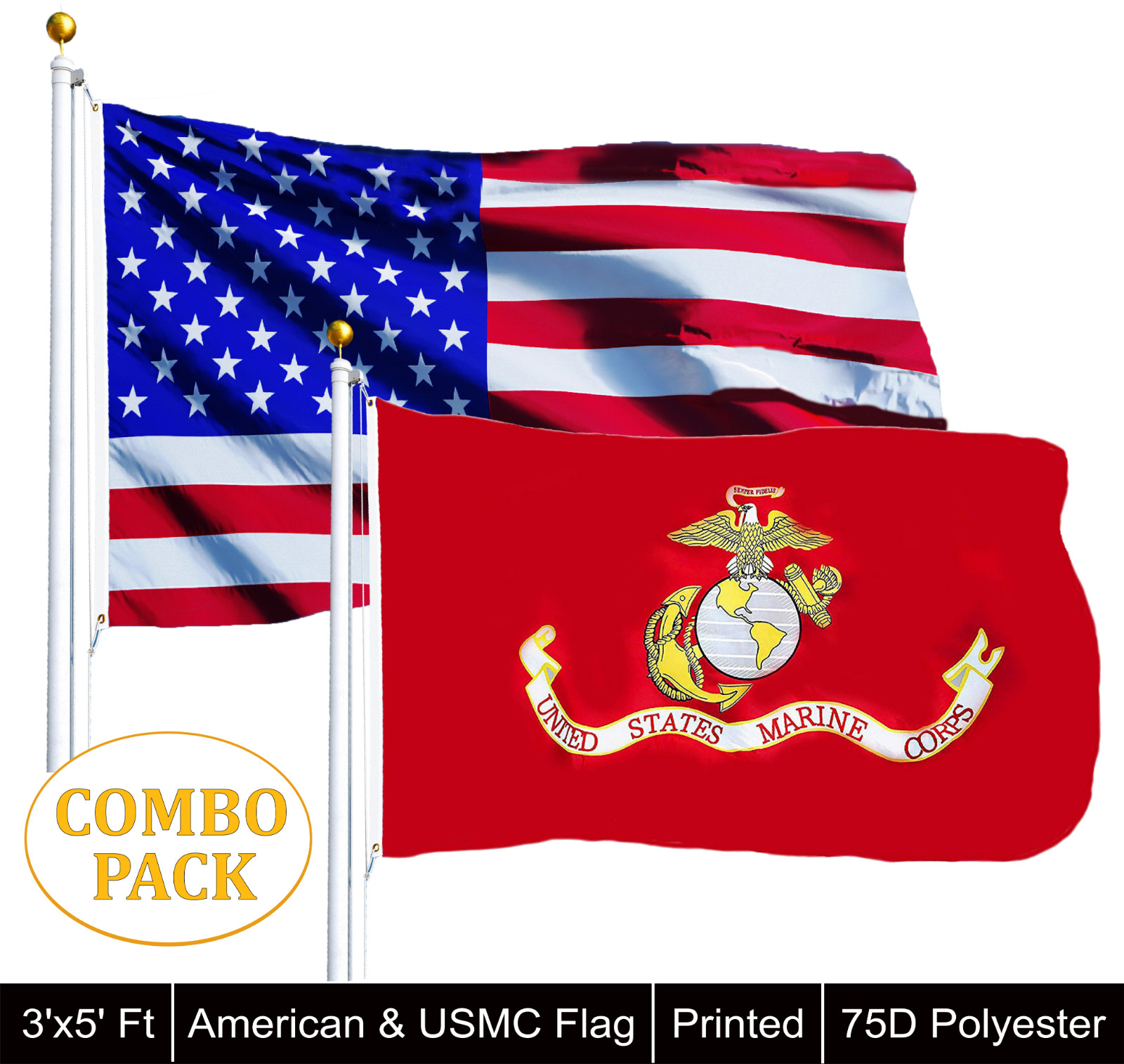 2 FLAGS UNITED STATES MARINE CORPS FLAG 3 X 5 AMERICAN USA OFFICIALLY LICENSED gallery