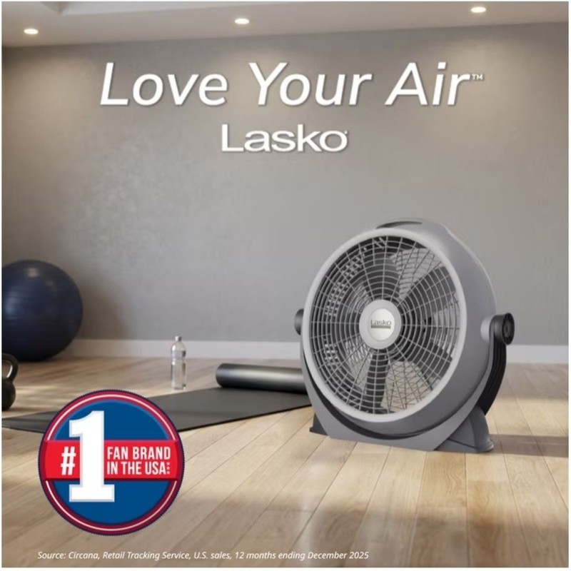 Lasko Wind Machine 20" Pivoting Floor Fan with 3 Speeds, Gray gallery